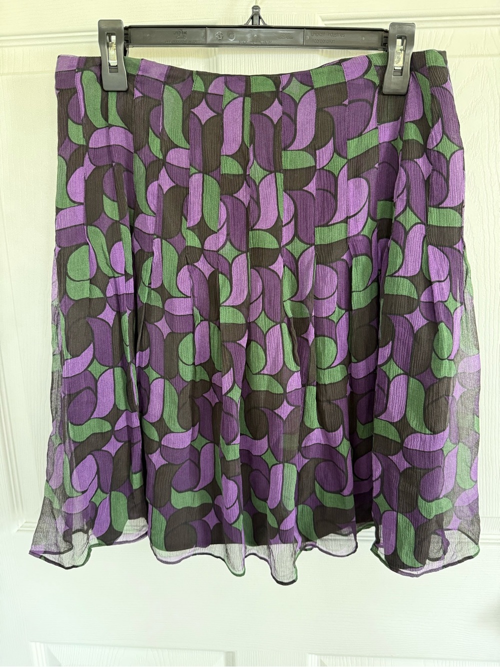 Tahari 100% Silk Y2K Geometric Midi Skirt Medium Purple Green Retro Whimsigoth